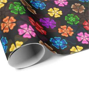 Papier Cadeau Conception de fleurs arc-en-ciel rétro colorées No