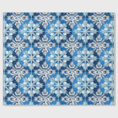 Papier Cadeau Conception de flocon de neige bleu complexe  (Plat)