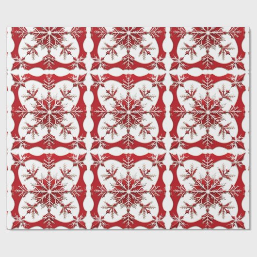 Papier Cadeau Conception de flocon de neige rouge complexe (Plat)
