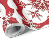 Papier Cadeau Conception de flocon de neige rouge complexe (Coin rond)