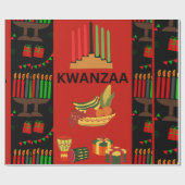 Papier Cadeau Conception de Kwanzaa Festive avec Kinara, Fruits  (Plat)