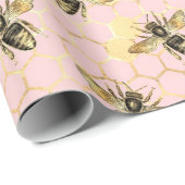 Papier Cadeau Conception de la série Abeilles rose et or 1 (Coin rond)