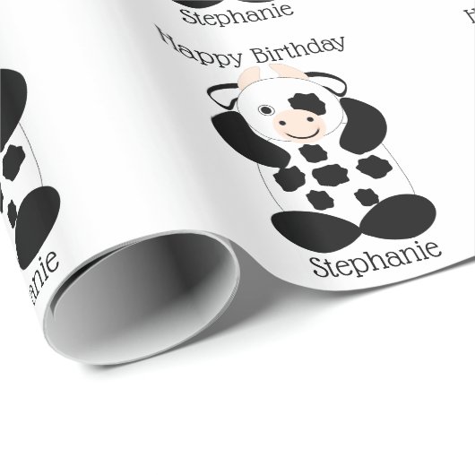 Papier Cadeau Conception de la vache Anniversaire (Coin rond)