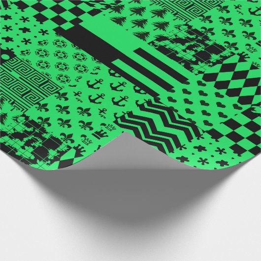 Papier Cadeau Conception de maquette Motif mixte en noir vert (Coin)