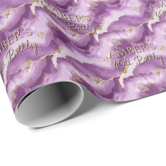Papier Cadeau Conception de marbre abstrait or pourpre (Coin rond)