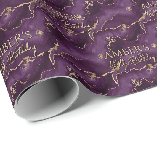 Papier Cadeau Conception de marbre abstrait or pourpre (Coin rond)