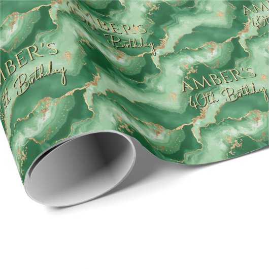 Papier Cadeau Conception de marbre abstrait or vert émeraude (Coin rond)
