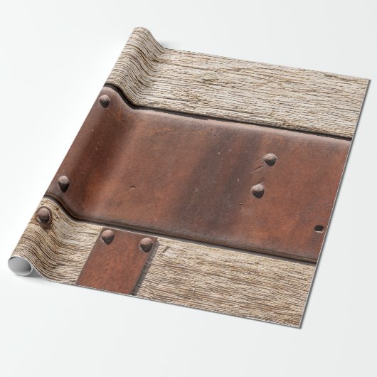 Papier Cadeau Conception de métal en bois brun rustique (Déroulé)