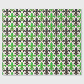 Papier Cadeau Conception de motif baroque fleur de lis noir vert (Plat)