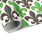 Papier Cadeau Conception de motif baroque fleur de lis noir vert (Coin rond)