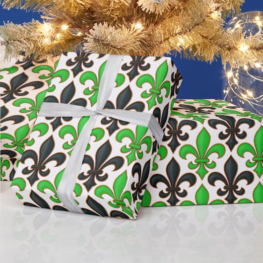 Papier Cadeau Conception de motif baroque fleur de lis noir vert