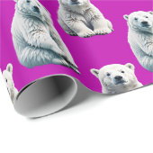 Papier Cadeau Conception de motif d'ours polaire violet (Coin rond)