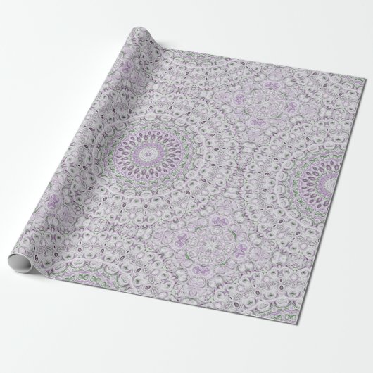 Papier Cadeau Conception de motif mandala lavande et vert (Déroulé)