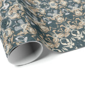 Papier Cadeau Conception de motif mandala sarcelle et beige (Coin rond)