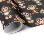 Papier Cadeau Conception de motif singe noir (Coin rond)