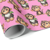 Papier Cadeau Conception de motif singe rose  (Coin rond)