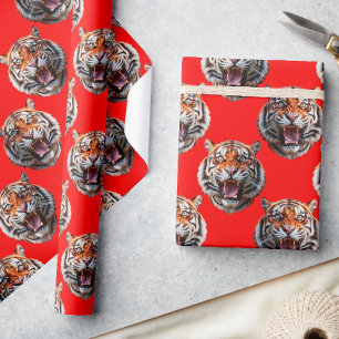Papier Cadeau Conception de motif tête de tigre rouge