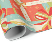 Papier Cadeau Conception de nœud de vacances rouge, blanc, vert (Coin rond)