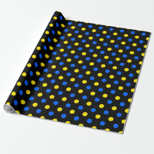 Papier Cadeau Conception de points noirs bleus jaunes