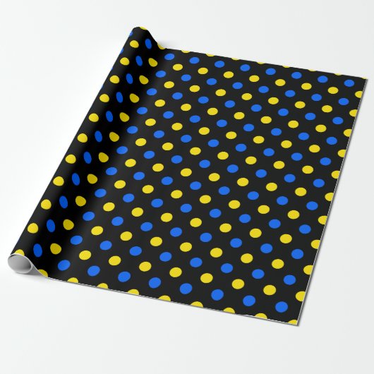Papier Cadeau Conception de points noirs bleus jaunes (Déroulé)