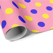 Papier Cadeau Conception de points polka rose bleu jaune (Coin rond)