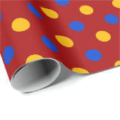 Papier Cadeau Conception de points polka rouges bleus jaunes (Coin rond)