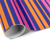 Papier Cadeau Conception de rayures verticales orange bleu rose (Coin rond)