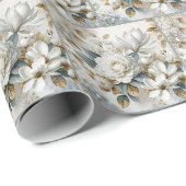 Papier Cadeau Conception de rose de mariage blanc (Coin rond)