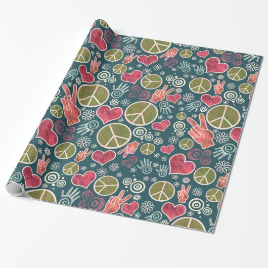 Papier Cadeau Conception de signe de pacifisme de hippie de (Déroulé)