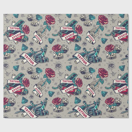 Papier Cadeau Conception de tatouage rétro (Plat)