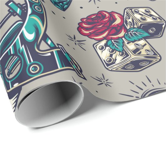 Papier Cadeau Conception de tatouage rétro (Coin rond)