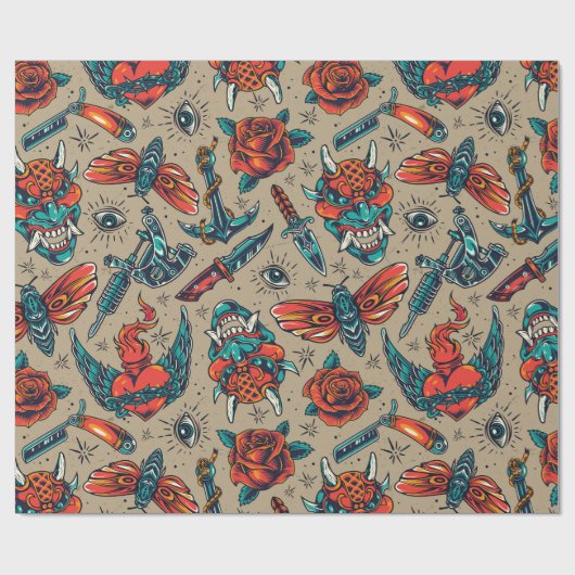 Papier Cadeau Conception de tatouage rétro (Plat)