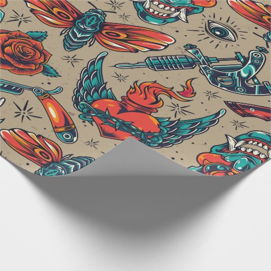 Papier Cadeau Conception de tatouage rétro (Coin)