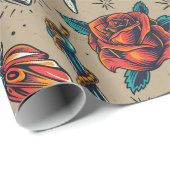 Papier Cadeau Conception de tatouage rétro (Coin rond)