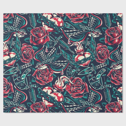 Papier Cadeau Conception de tatouage rétro (Plat)