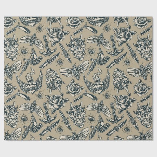Papier Cadeau Conception de tatouage rétro (Plat)