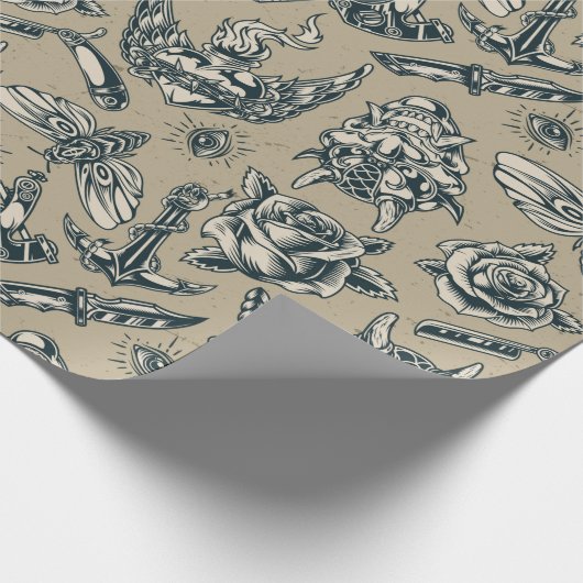 Papier Cadeau Conception de tatouage rétro (Coin)