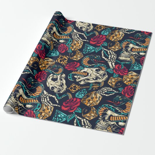 Papier Cadeau Conception de tatouage rétro (Déroulé)