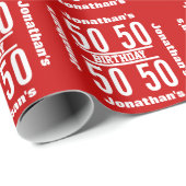 Papier Cadeau Conception de texte moderne 50e anniversaire Red W (Coin rond)
