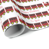 Papier Cadeau Conception de train rouge anniversaire (Coin rond)