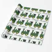 Papier Cadeau Conception de train vert pour anniversaire (Déroulé)