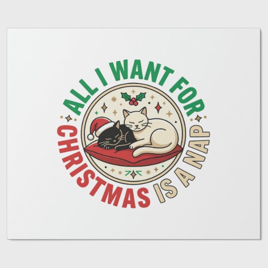 Papier Cadeau Conception de vacances de sieste de chat de Noël (Plat)