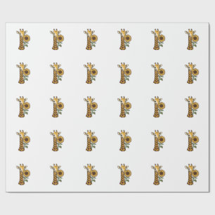 Papier Cadeau Conception de vecteur de tournesol de girafe vinta