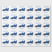 Papier Cadeau Conception de voiture de course bleue cadeau d'ann (Plat)