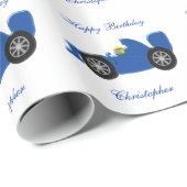 Papier Cadeau Conception de voiture de course bleue cadeau d'ann (Coin rond)