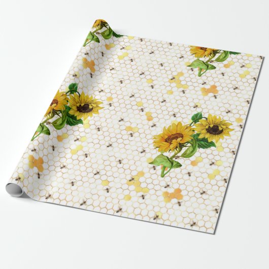 Papier Cadeau Conception des séries tournesol et abeille Neuf (Déroulé)