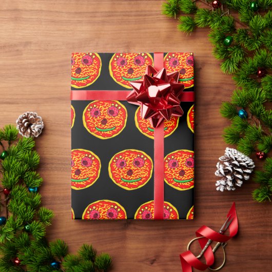 Papier Cadeau Conception d'illustration de visage de pizza souri (Cadeau de vacances)