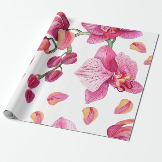 Papier Cadeau Conception d'orchidées à l'aquarelle 2 (Déroulé)