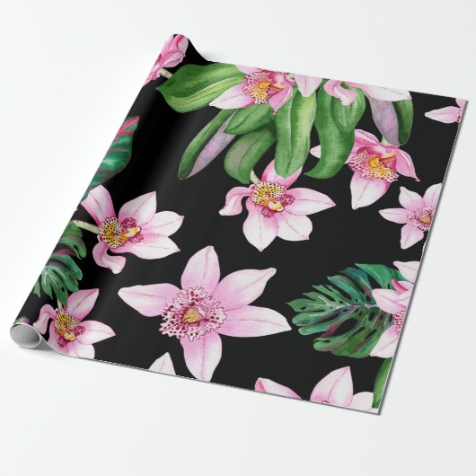 Papier Cadeau Conception d'orchidées à l'aquarelle 27 (Déroulé)