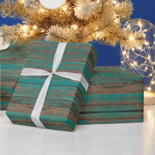 Papier Cadeau Conception en bois peint Turquoise Rustique Sud-Ou
